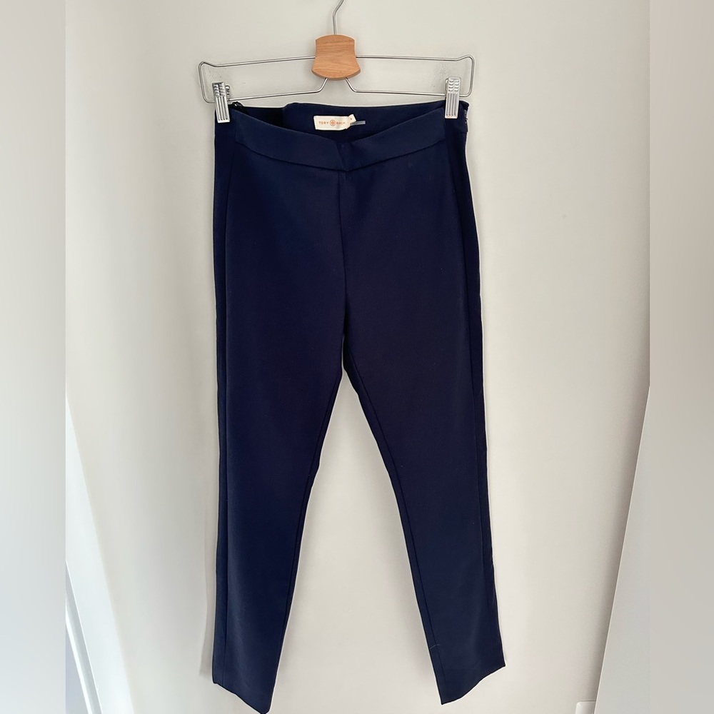 Tory Burch‎ side zip stretch navy structured ankle pants size 6